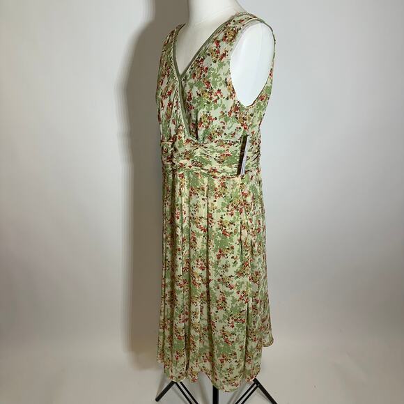 NWT Studio One Green Floral Chiffon Dress Cottagecore Womens Petite Size 12P Y2K - Picture 4 of 12